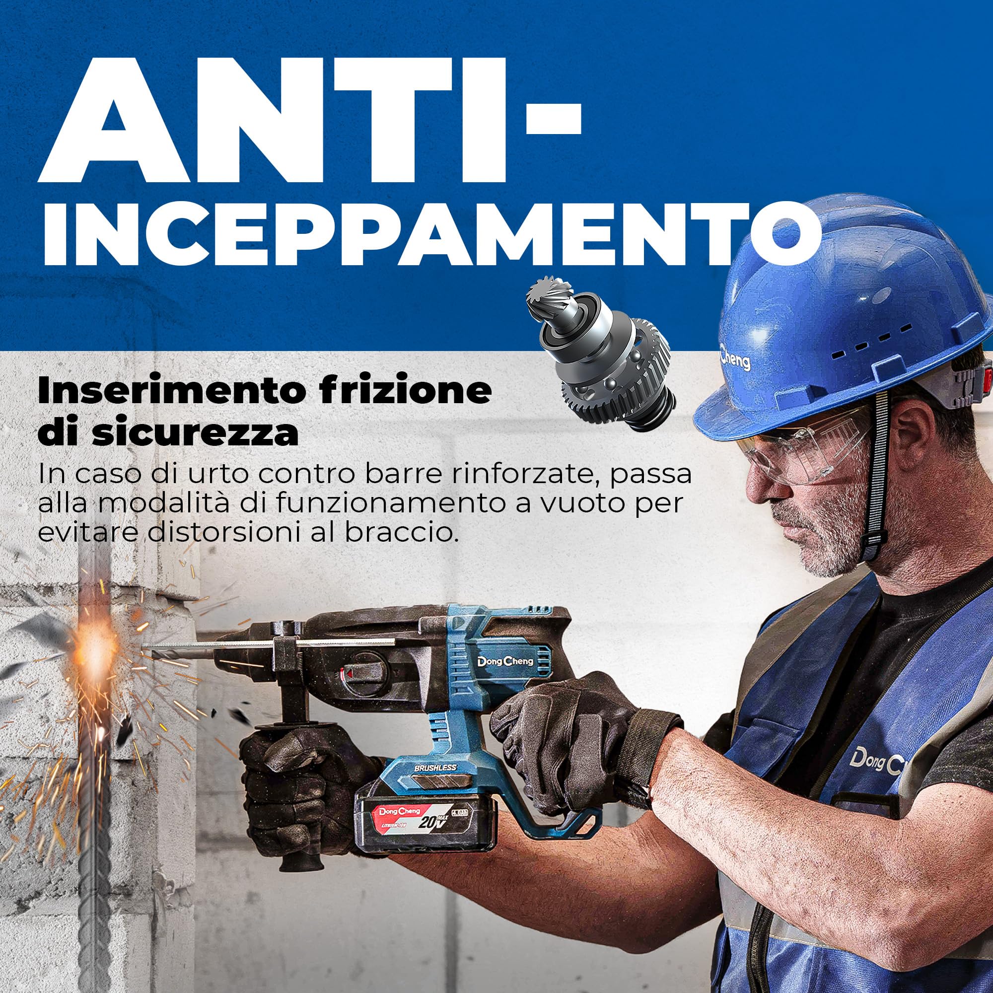 DongCheng Tassellatore a Batteria 18V, Perforatore Senza Spazzole 2.8J, 4 Punte SDS-Plus, Foratura 28mm, Anti-Vibrazione, Kit con Batteria 4Ah e Caricabatterie in Valigetta