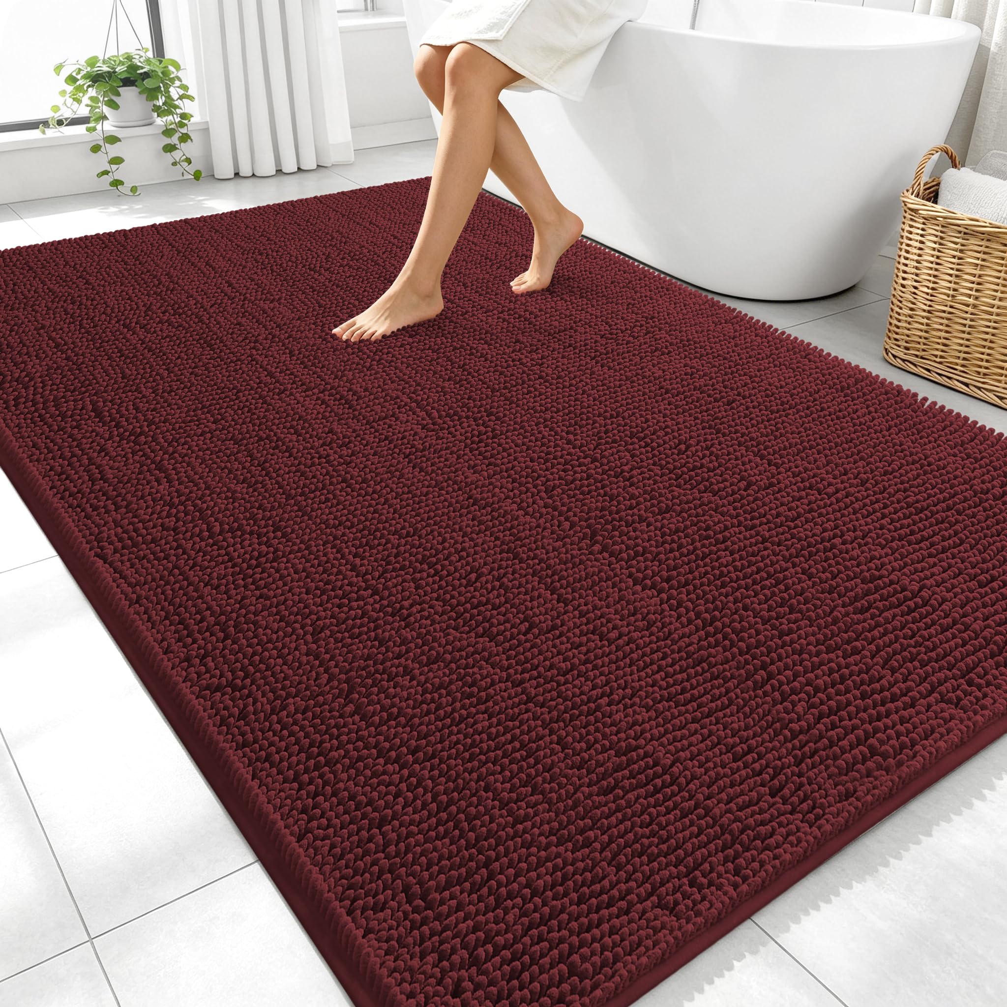 OLANLY Large Bathroom Rugs 70x46, Extra Soft Absorbent Chenille Bath Rugs | Andorra Red-Brown, Quick-Drying Rubber Backing, Washable Bath Mat for Bathroom Floor, Tub and Shower, Home Decor Accessories