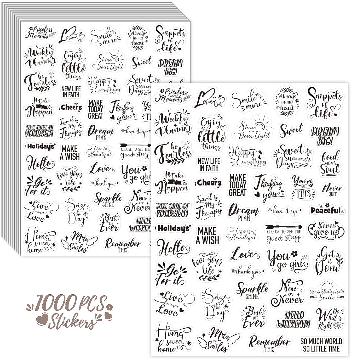 1000 PCS Vintage Words Sticker, 50 Unique Designs Clear Inspirational Scrapbooks Labels Encouraging Scripture Decals Faith Labels for Bottles Computer Planner Diary Album Journaling