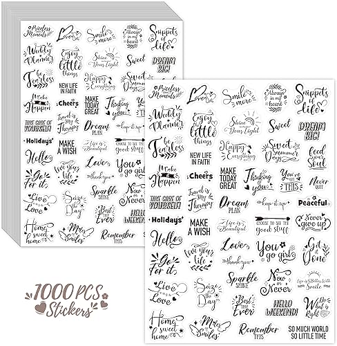 1000 calcomanías de palabras vintage, 50 diseños únicos, etiquetas transparentes inspiradoras para álbumes de recortes, etiquetas de fe para