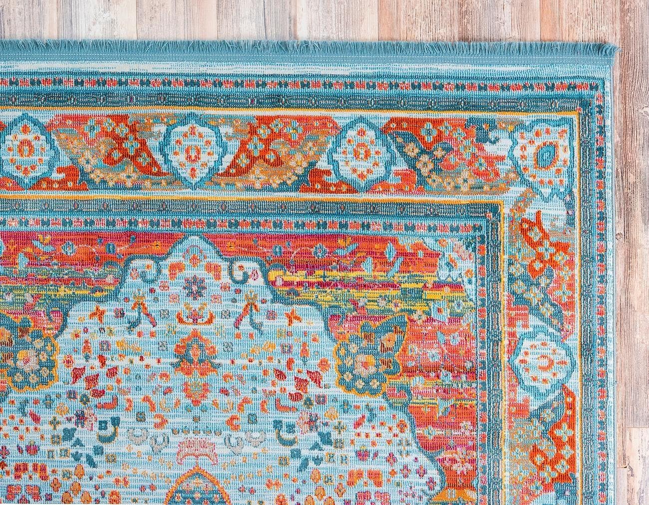 Unique Loom Baracoa Collection Area Rug - Malecon (8' 4" Round, Light Blue/ Orange)