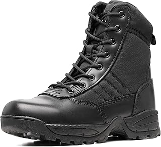 Men's Tactical Military Work Boots Black Waterproof Leather Motorcycle Combat Army Boot w/Side Zipper