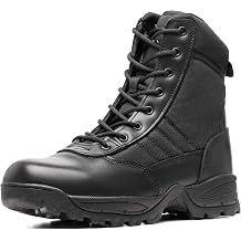 Mens Tactical Boots 8 Inch Side Zipper Military Combat Boots Leather Duty Work Boots for Men Police Motorcycle