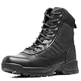WIDEWAY Men's Tactical Military Work Boots Black Waterproof Leather Motorcycle Combat Army Boot w/Side Zipper slip resistant and All Day Comfortable (6-8inch)