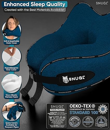 Miniatura 7 de SNUGL Almohada de viaje - Cojín de cuello de espuma viscoelástica - Almohada de vuelo  Almohada de cuello de apoyo para viajes  Almohada cervical de