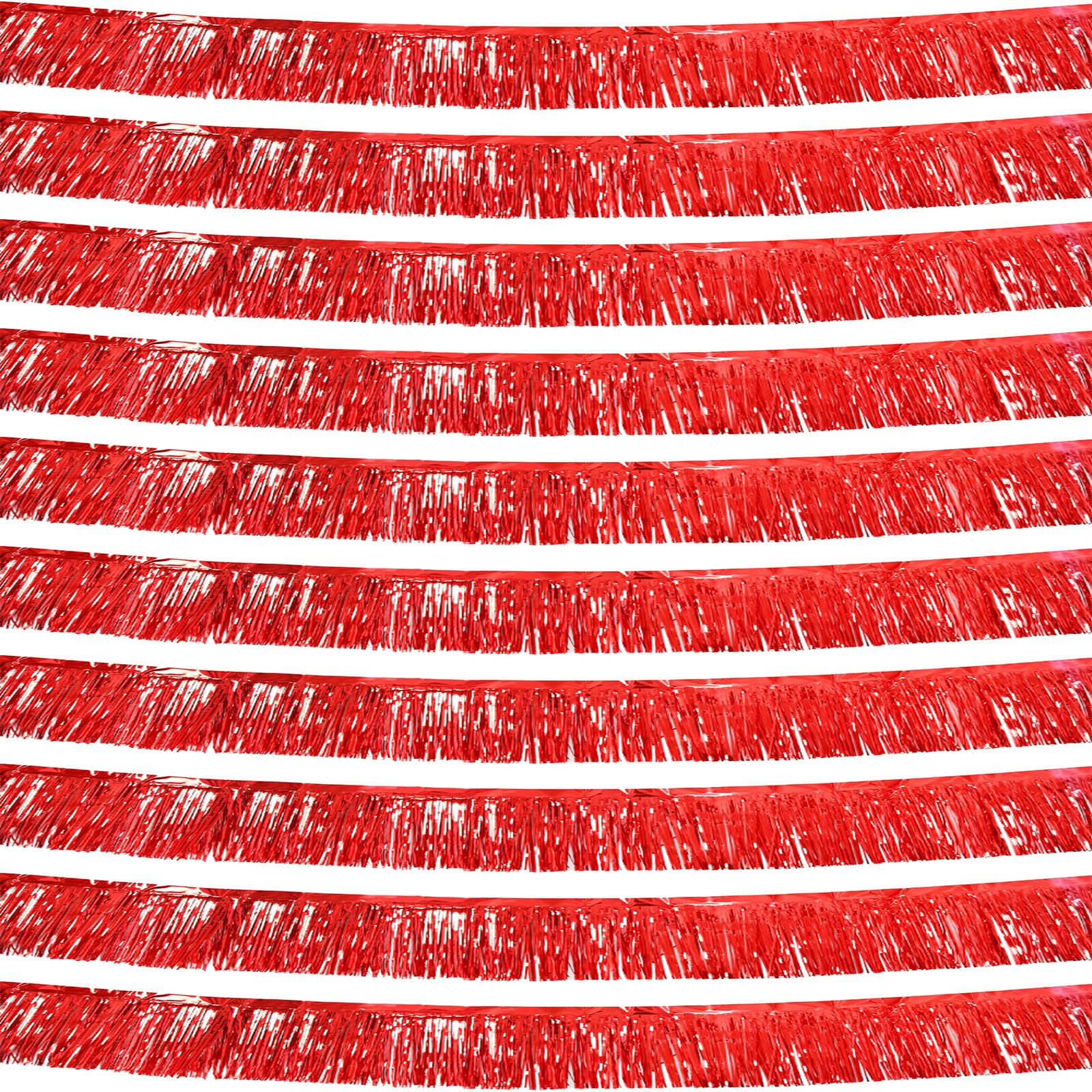 10 Pack 10 Feet Red Fringe Garland Foil Fringe Garland Metallic Tinsel Streamers Fringe Backdrop Banner for Parade Floats Birthday Party Decorations Halloween Christmas Decoration (Red)