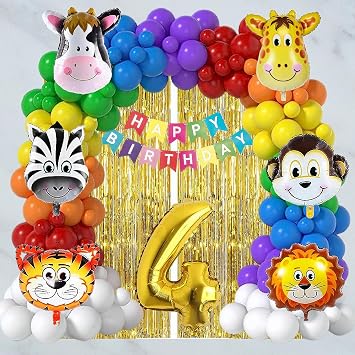 Birthday Decoration Items Kit | Jungle Safari theme | Multicolor Theme Decoration for Kids | Birthday Decoration (4 YR)