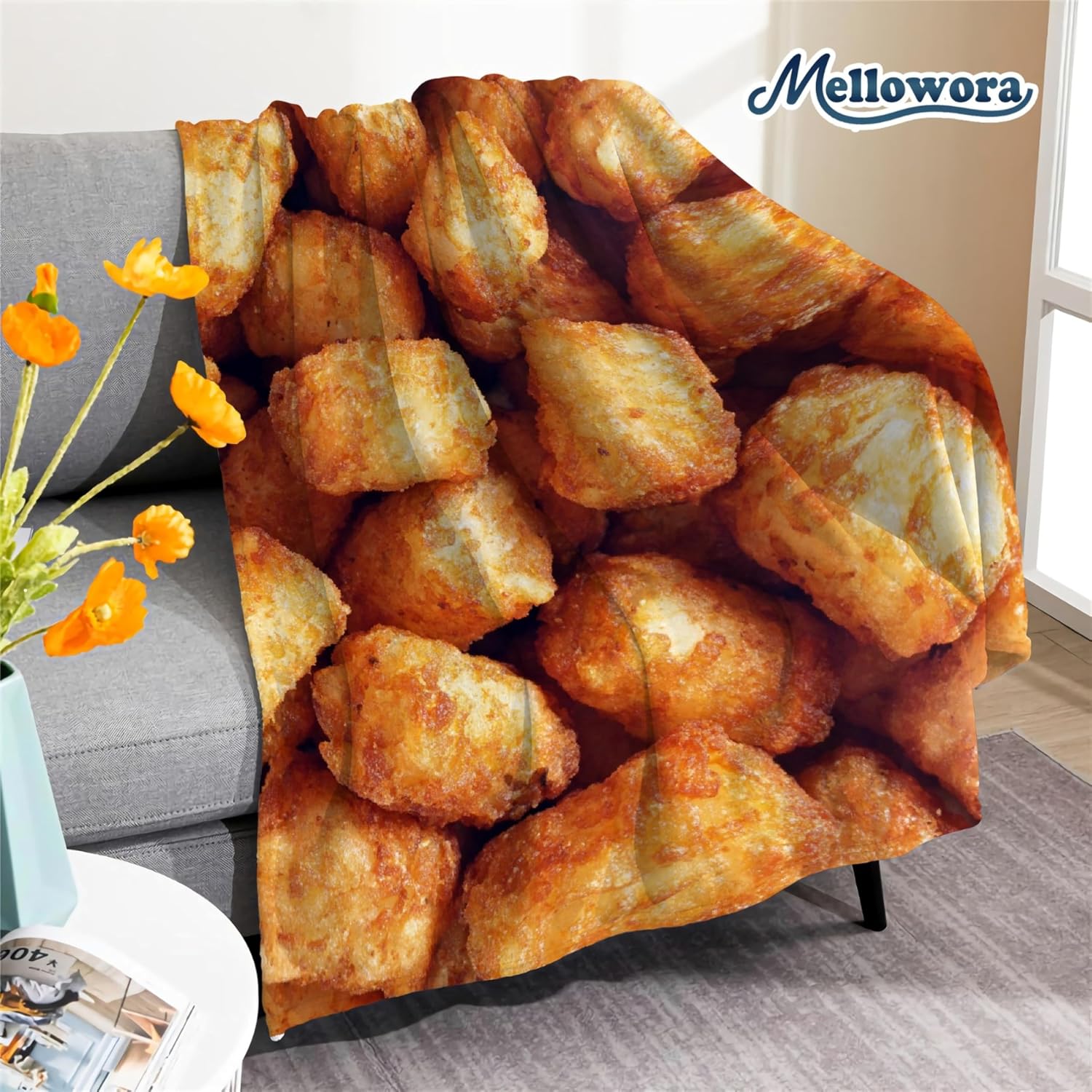Golden Potato Tater Blanket, Funny Realistic Food Potato Taters Throw Blanket for Kids, 50"x40" Fried Potato Taters Plush Novelty Gifts for Boys Girls, Lightweight Flannel Blankets for Sofa Bed Couch