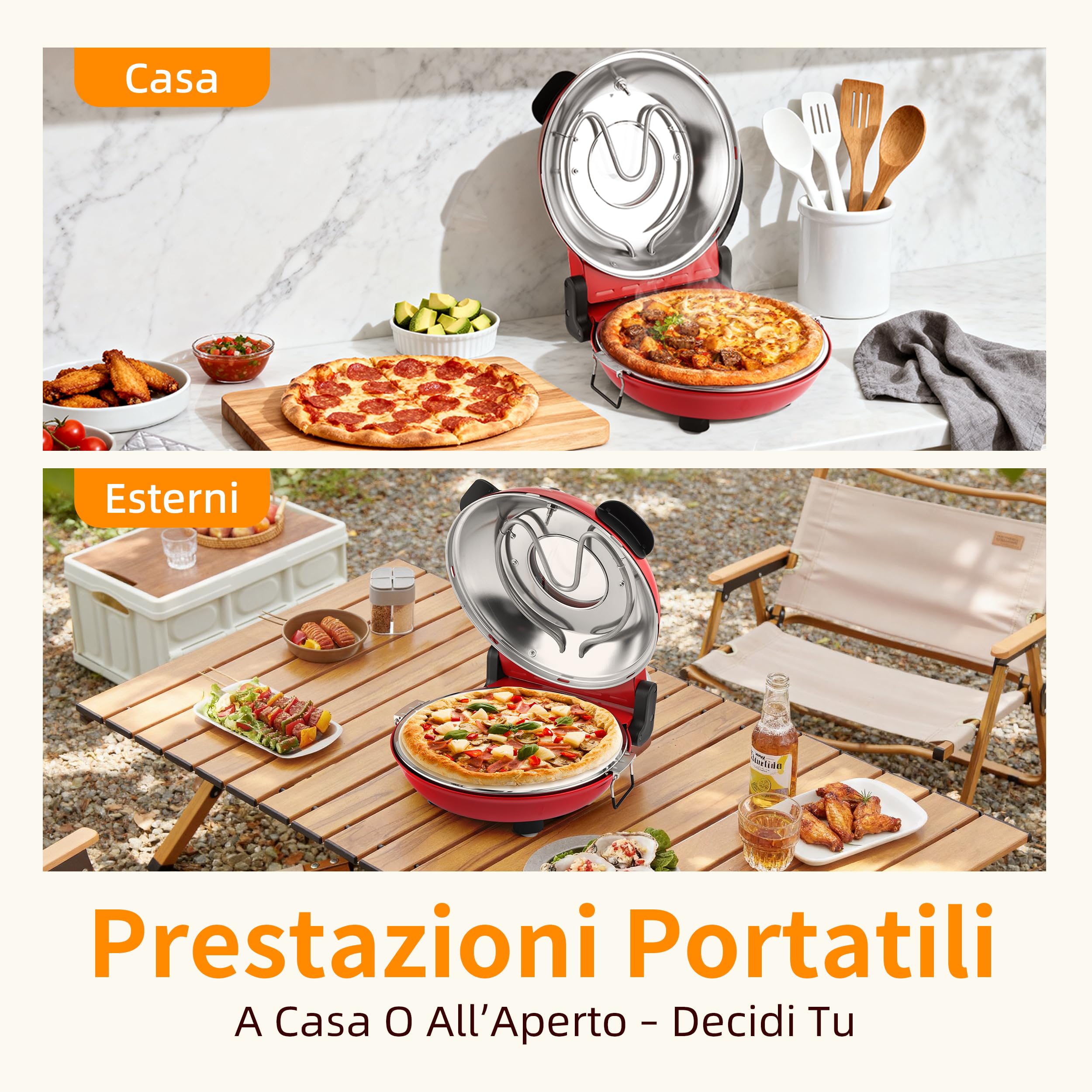 Forno Elettrico per Pizze, Pizza 4' Minuti, Φ 31cm Piastra Pietra Ceramica, Max 420℃ Forno Pizza con 5 livelli di cottura, inkl. Pala per Pizza, Raschietto e Ricette