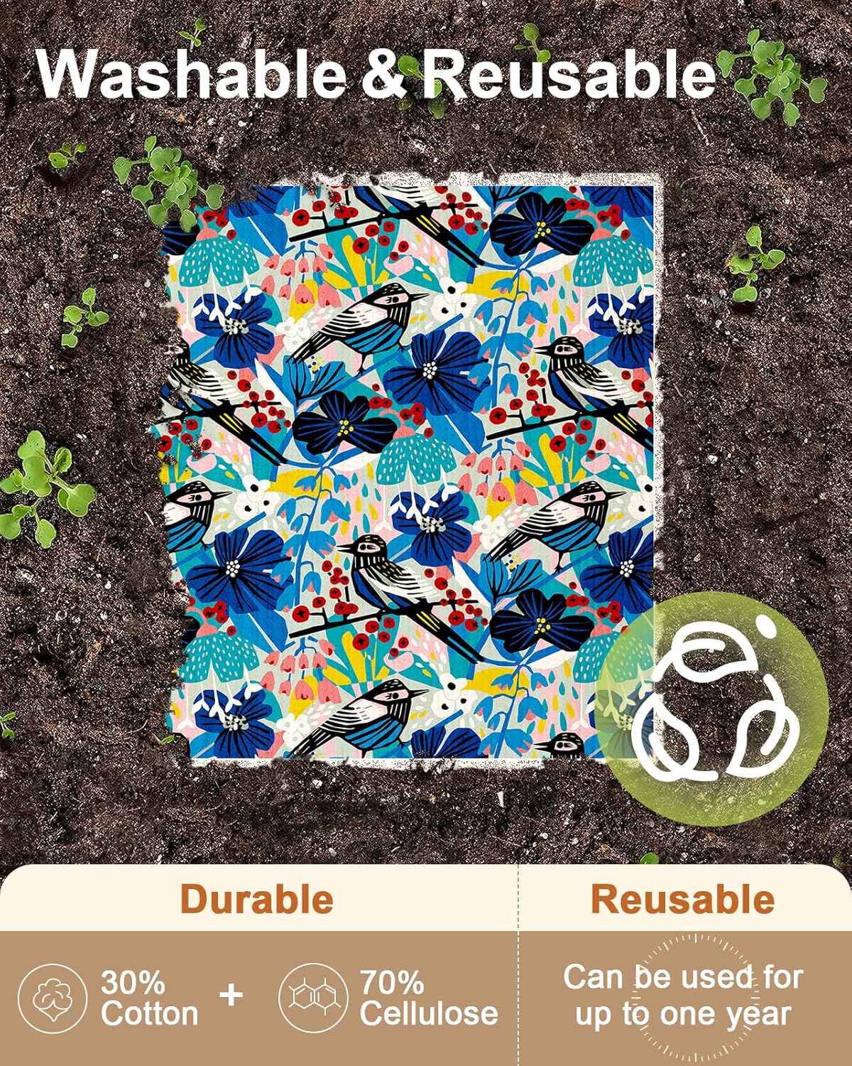 Kitchen Swedish Dishcloths with Hooks - 6 Pack Reusable Dish Cloths for Washing Dishes Fast Drying Cute Fun Swedish Dish Towels Washable Cleaning Sponge, Full Blown Flowers - Image 3