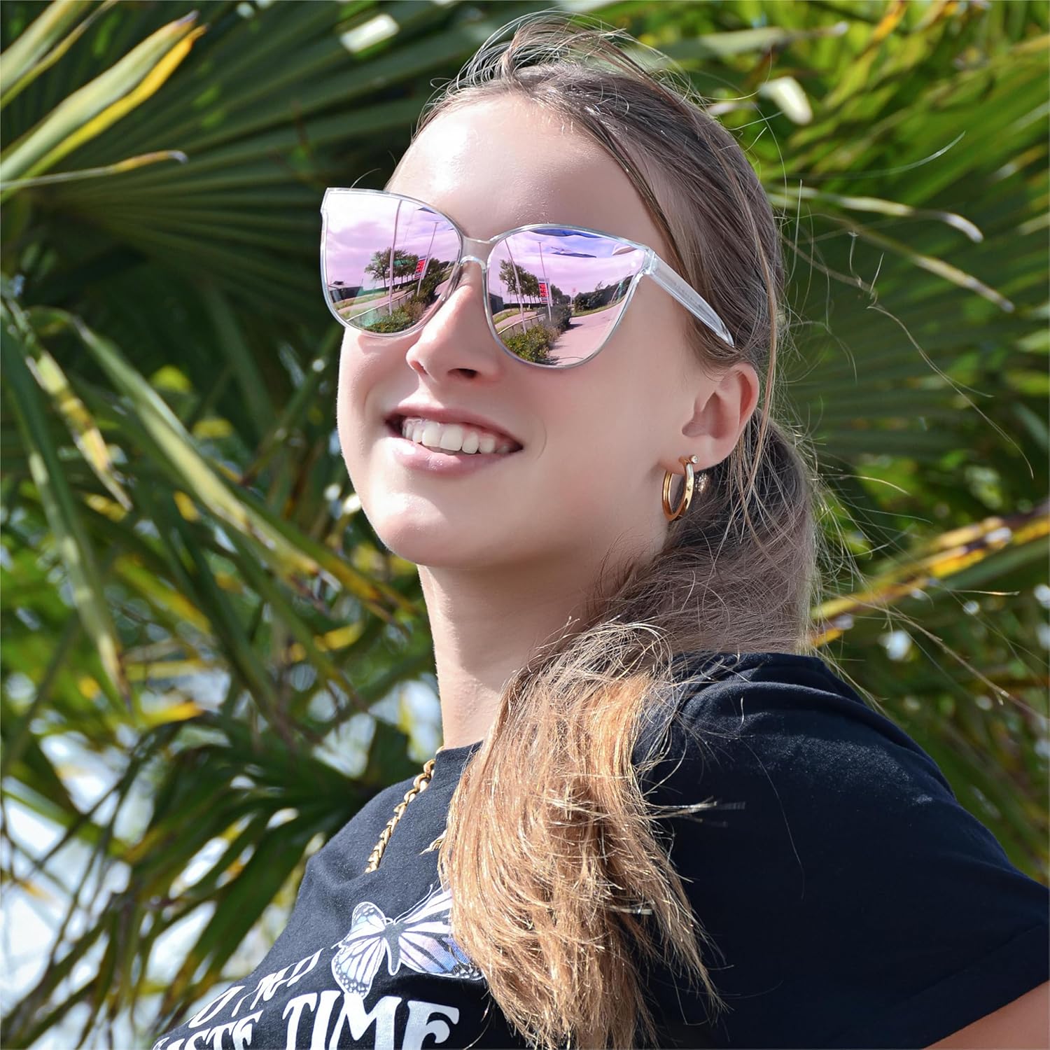 LVIOE Oversized Polarized Sunglasses for Women Trendy Large Cat Eye UV Protection Shade LS1627s - Image 4