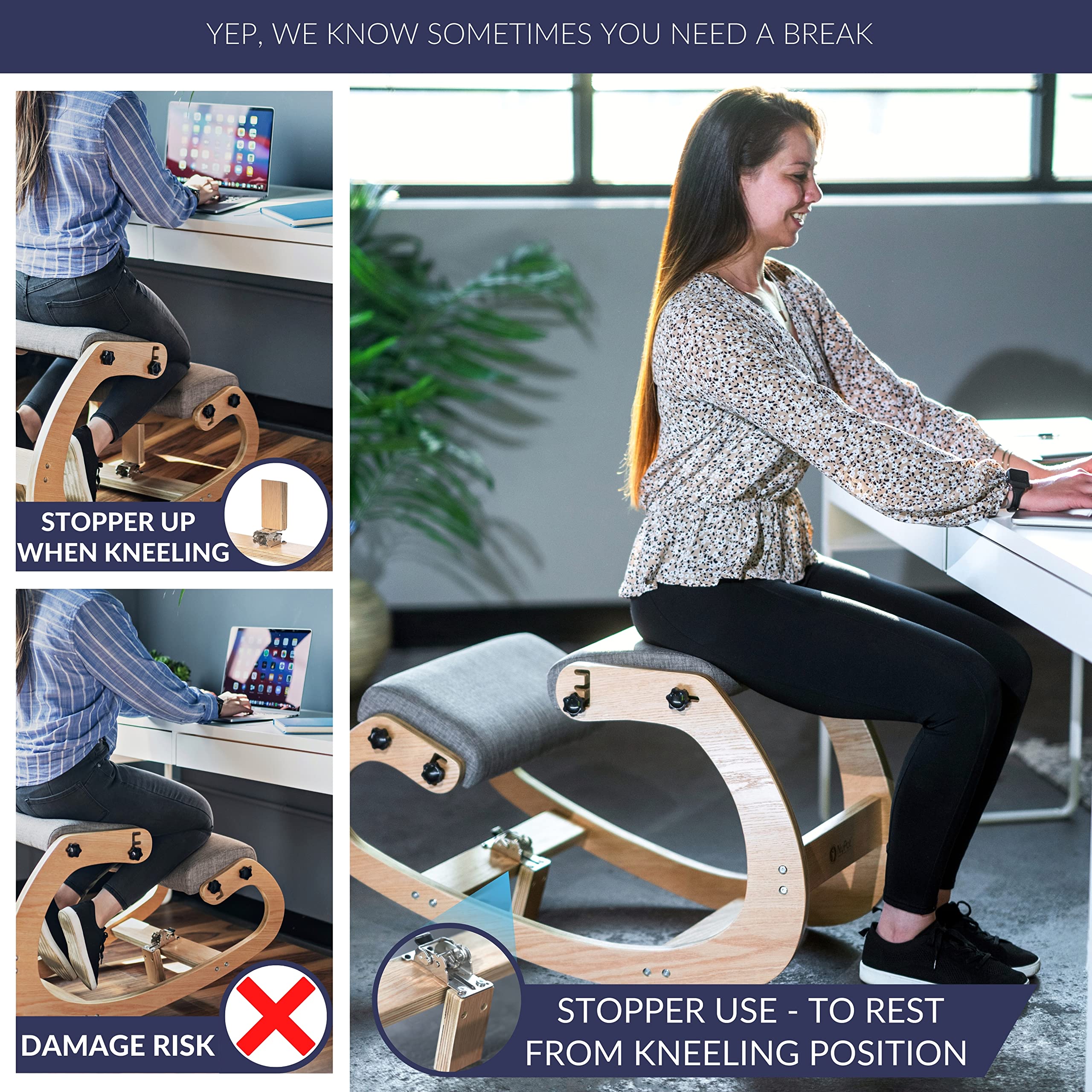 NYPOT Ergonomic Kneeling Chair Adjustable Rocking Knee Chair Posture