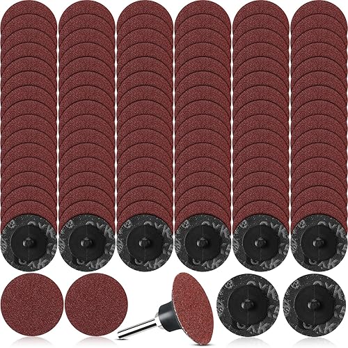 Miniatura 25 de Newwiee 150 discos de lijado de 2 pulgadas con bloqueo de rollo de grano 36, disco de lijado para preparación de superficies, tira de molienda