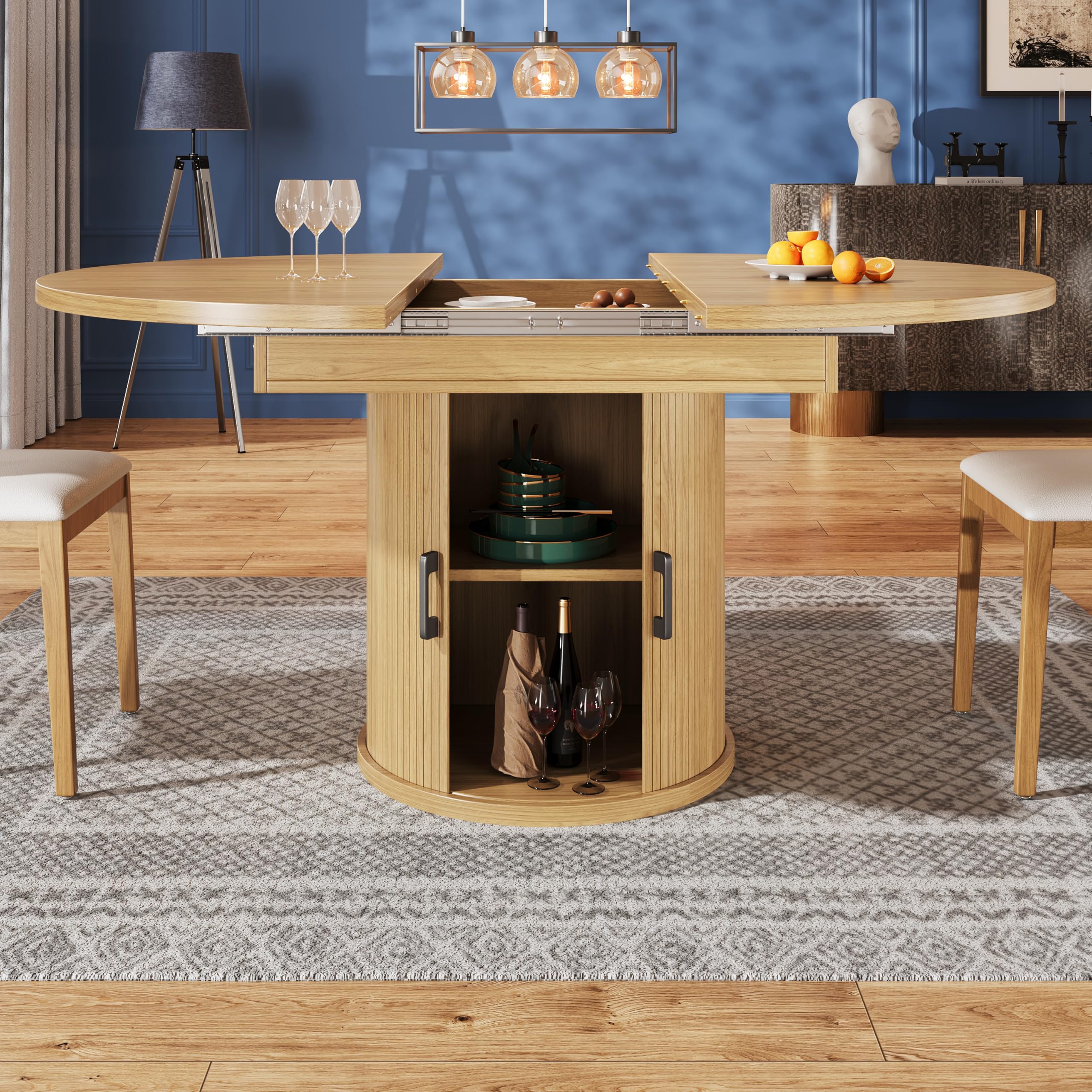 Exble Tavolo da pranzo rotondo 118 158 cm tavolo da cucina ovale per 6 persone tavolo da balcone in legno naturale h per soggiorno e sala da pranzo