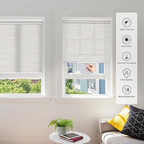 Miniatura 6 de BERISSA Persianas enrollables sin cordones con filtro de luz, para ventana, tela jacquard a rayas, protección de privacidad, protección UV,