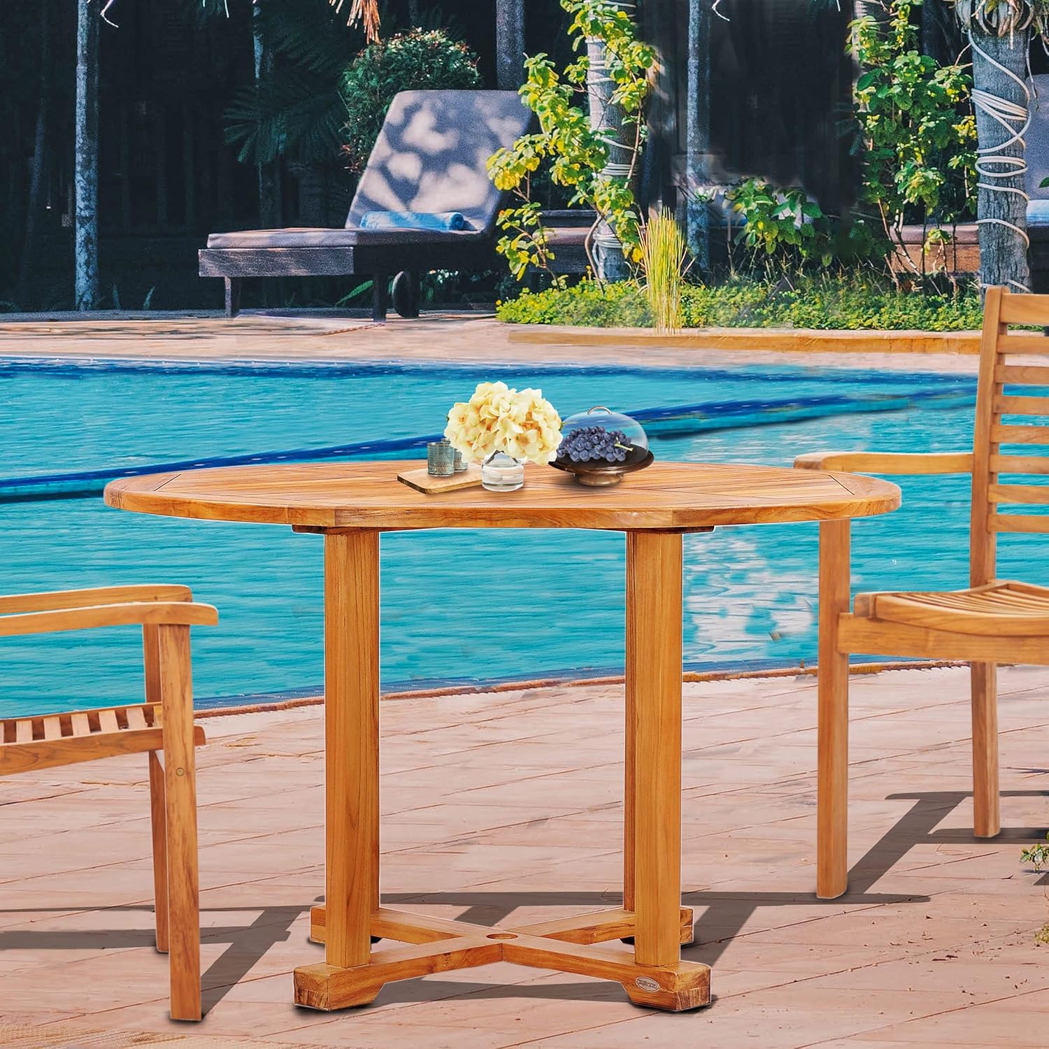 Buy Teak Hatteras Round Outdoor Patio Dining Table, 48 Inch, Made from
