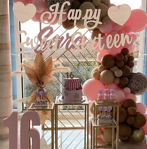 Miniatura 5 de Cartel preencordado de feliz y dulce dieciséis cumpleaños  Decoración de cumpleaños de 16 cumpleaños con purpurina dorada  Cartel de 16 cumpleaños