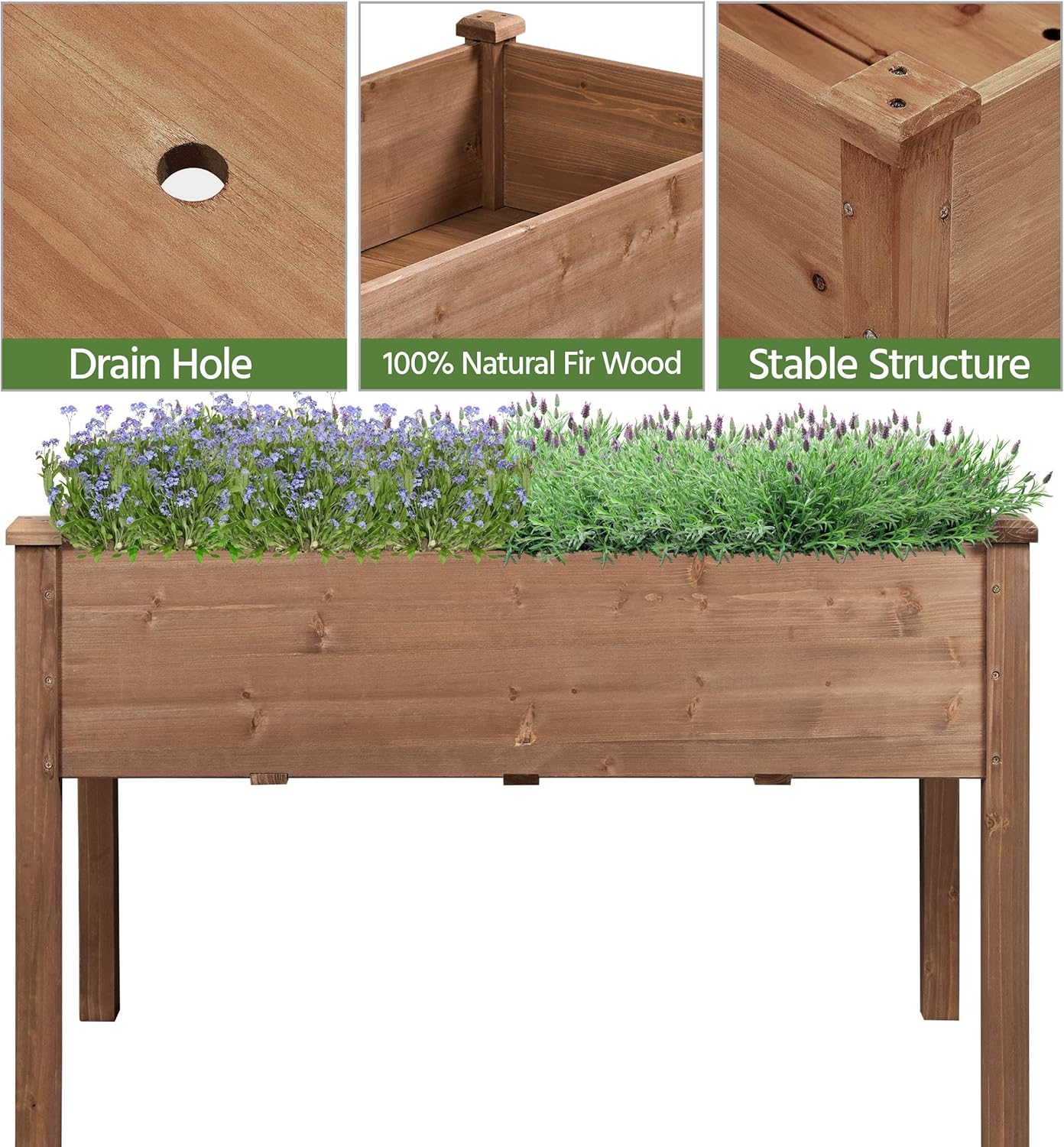 Topeakmart Wooden Garden Planter Boxes 48 X 23 X 30in Elevated Raised Garden Bed Outdoor with Legs Wooden Gardening Box for Flower/Vegetable/Herb/Tomato/Backyard/Patio, 1pc