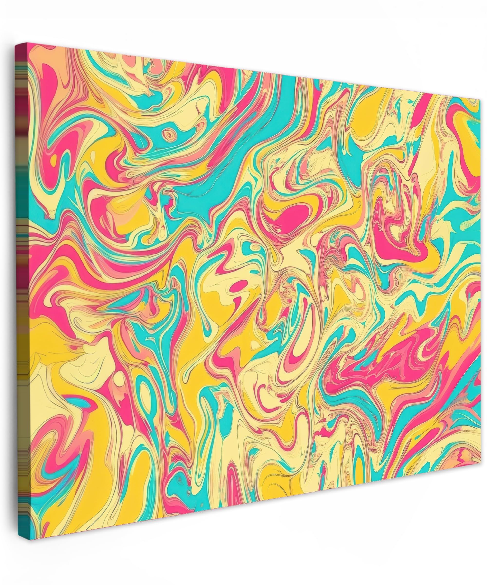 MuchoWow© Canvas Wall Art Work 16"x12" / 40x30 cm Room Decor Painting Wallfillers Picture Decoration Prints Yellow - Pink - Blue - Retro — image 1
