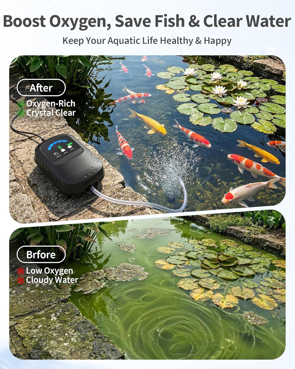 POPOSOAP Solar Pond Aerator, Solar Air Pump with Adjustable Airflow, Quiet Solar Pond Oxygen Pump for Koi Pond, Garden Pond, Fish Tank, Hydroponics