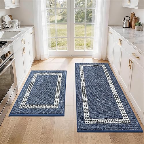 Miniatura 32 de COSY HOMEER Alfombras de cocina antideslizantes 20x30/20x48 pulgadas Tapete grueso de polipropileno para estar de pie en el hogar, lavable a Rojo