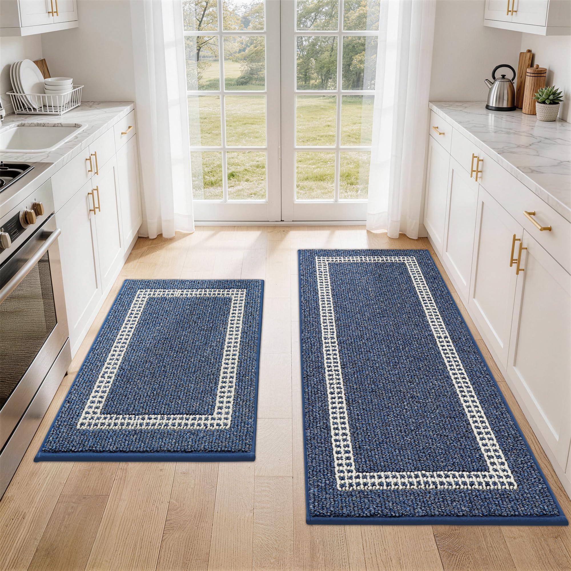 Alfombras de cocina lavables a máquina en polipropileno grueso de color azul