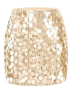MANER Women's Sequin Skirt Sparkle Stretchy Bodycon Mini Skirts Night Out Party