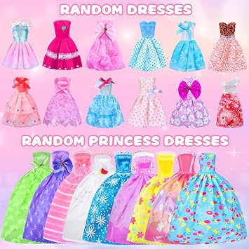 150+ Pcs Doll Clothes and Accessories with Closet (Include Doll) | Includes wardrobe,doll,5 formal dresses,8 maxi skirts,10 heels,50 hangers & 27 accessories;Velcro design;random styles