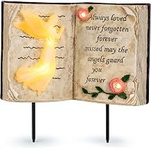 Solar Memorial Garden Lights, Angel Book Statue with Warm LED Glow, Weather-Resistant Outdoor Cemetery Decorations with 2 Removable Stakes, Sympathy Gifts for Loss of Loved One, Garden Yard Decor