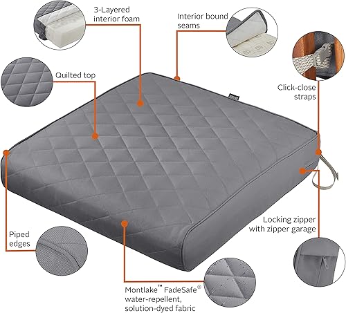 Miniatura 23 de Classic Accessories Montlake - Cojín de asiento acolchado cuadrado para exteriores, resistente al agua, 25 x 25 x 5 pulgadas, para muebles de patio
