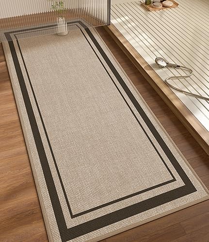Miniatura 24 de chakme Juego de 2 alfombras de baño ultrafinas, absorbentes, antideslizantes, lavables a máquina, color beige oscuro, 17 x 24 pulgadas + tapete para
