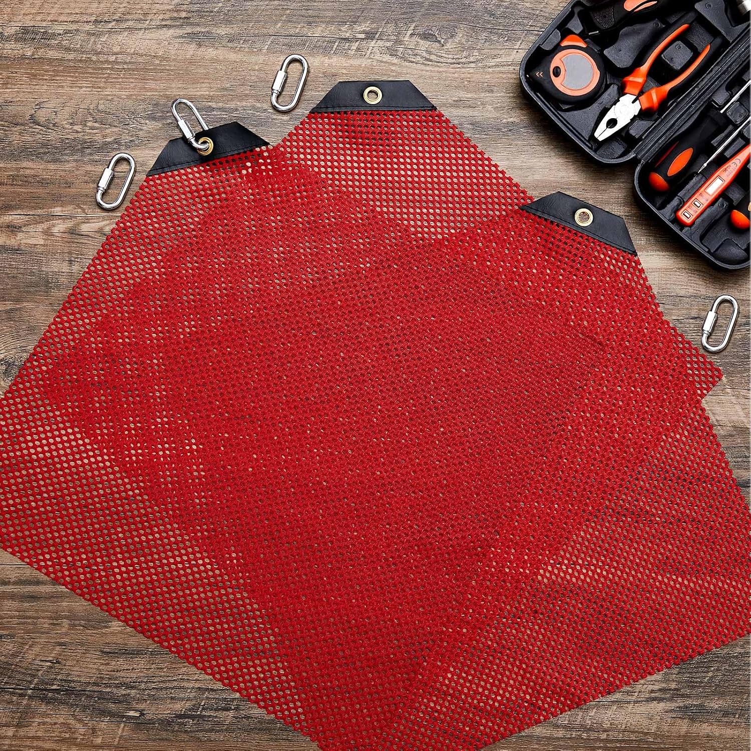 SmoothNovelty 4 Sets Safety Warning Flag Red Mesh Safety Flag with Quick Link 18" x 18" for Truck Loads (Single Corner)