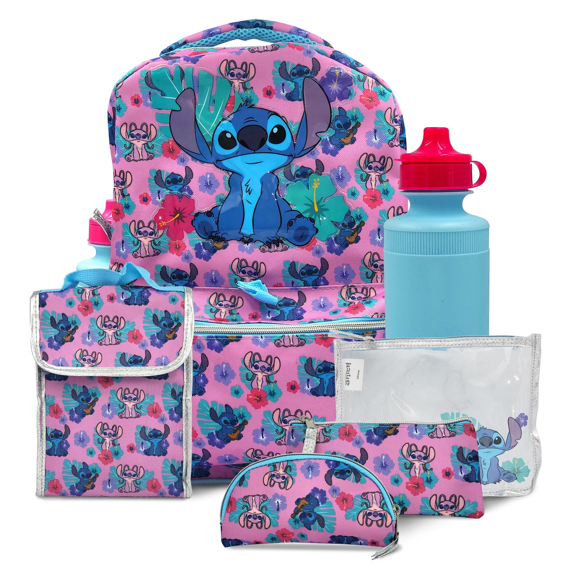 Fast Forward Lilo and Stitch Backpack for Girls 16 inch- 6-Piece Set, Perfect for School, Stitch Book Bag with Lunch Box, Perfect for Back to School &