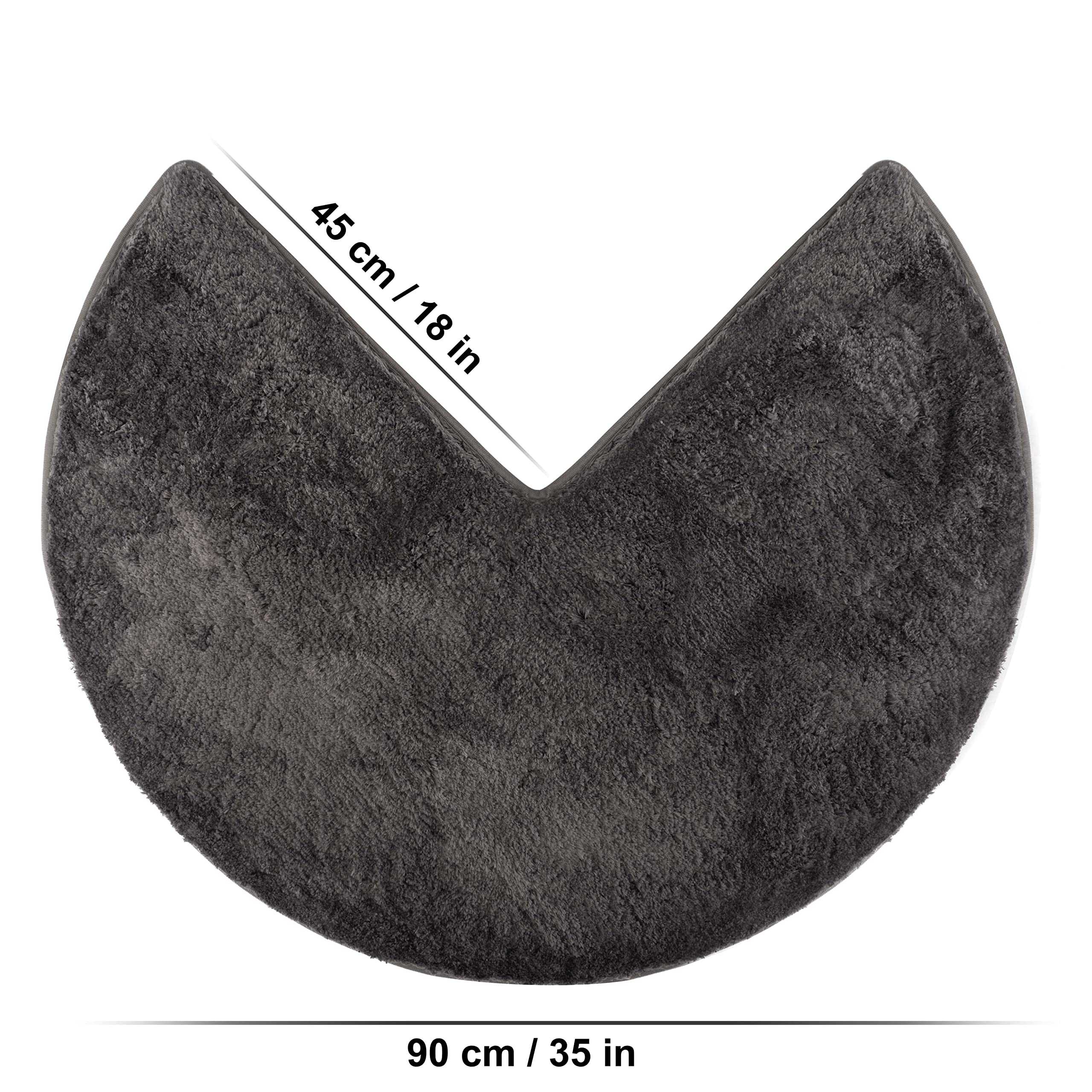 fluffy® Badteppich für Eckduschen, Hochflor aus Mikrofaser, rutschfeste Unterseite (Rund | Innenmaße 45 x 45 cm, Anthrazit)