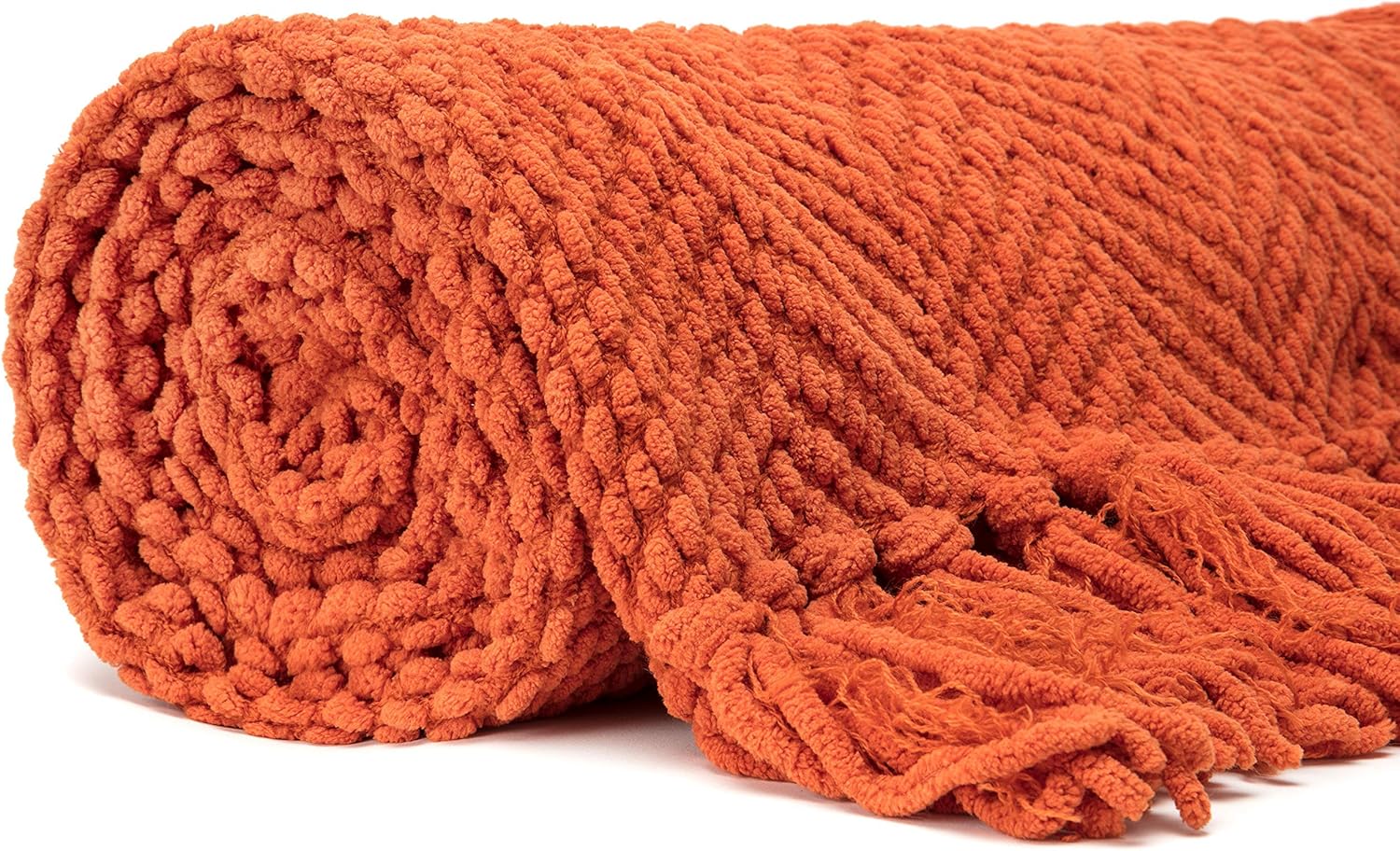 Chanasya Textured Knitted Super Soft Throw Blanket with Tassels - Warm Fluffy Cozy Plush Knit - for Fall Winter Couch Bed Sofa Living Room Framhouse Boho Accent Decor (50x65 Inches) Orange Blanket : Home & Kitchen