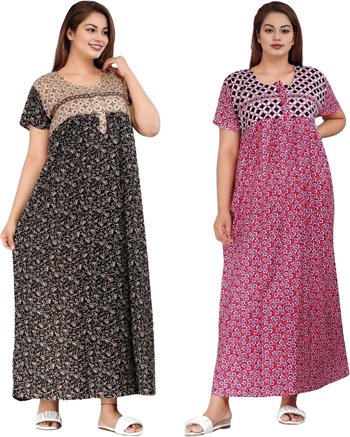 Womens Nightgown Cotton Sleepwear Nightshirt Short Sleeve