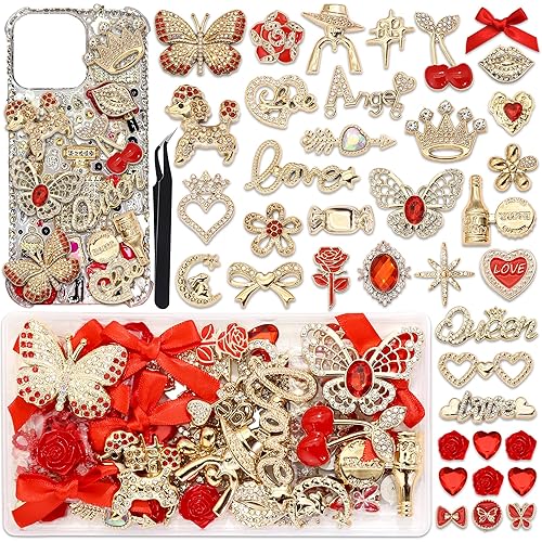 BELICEY Junk Case Charms Kit Shiny Red Bow Butterfly Junk