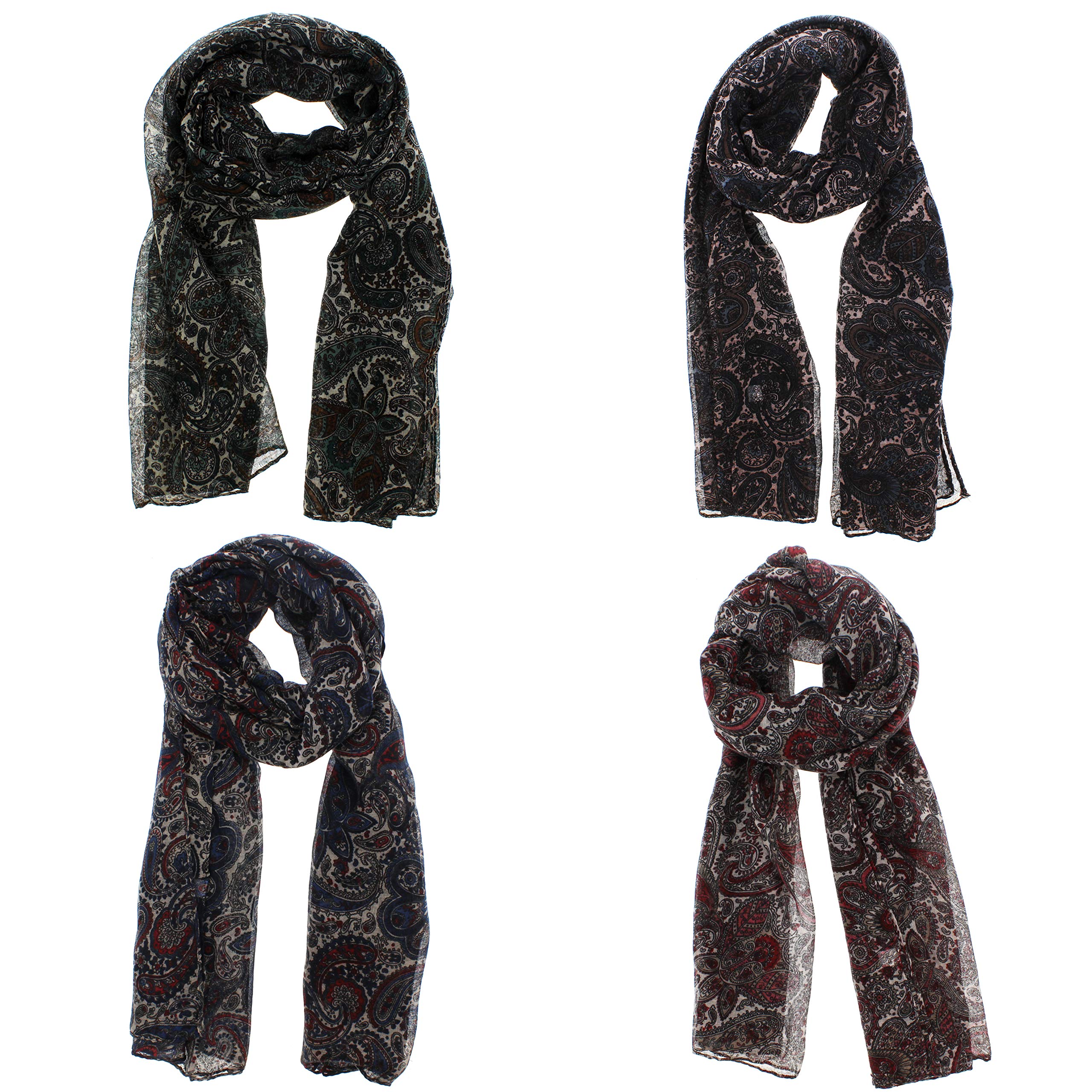Zac's Alter Ego Women's Multicoloured Set Of 4 Lightweight Assorted Colour Paisley Print Scarves