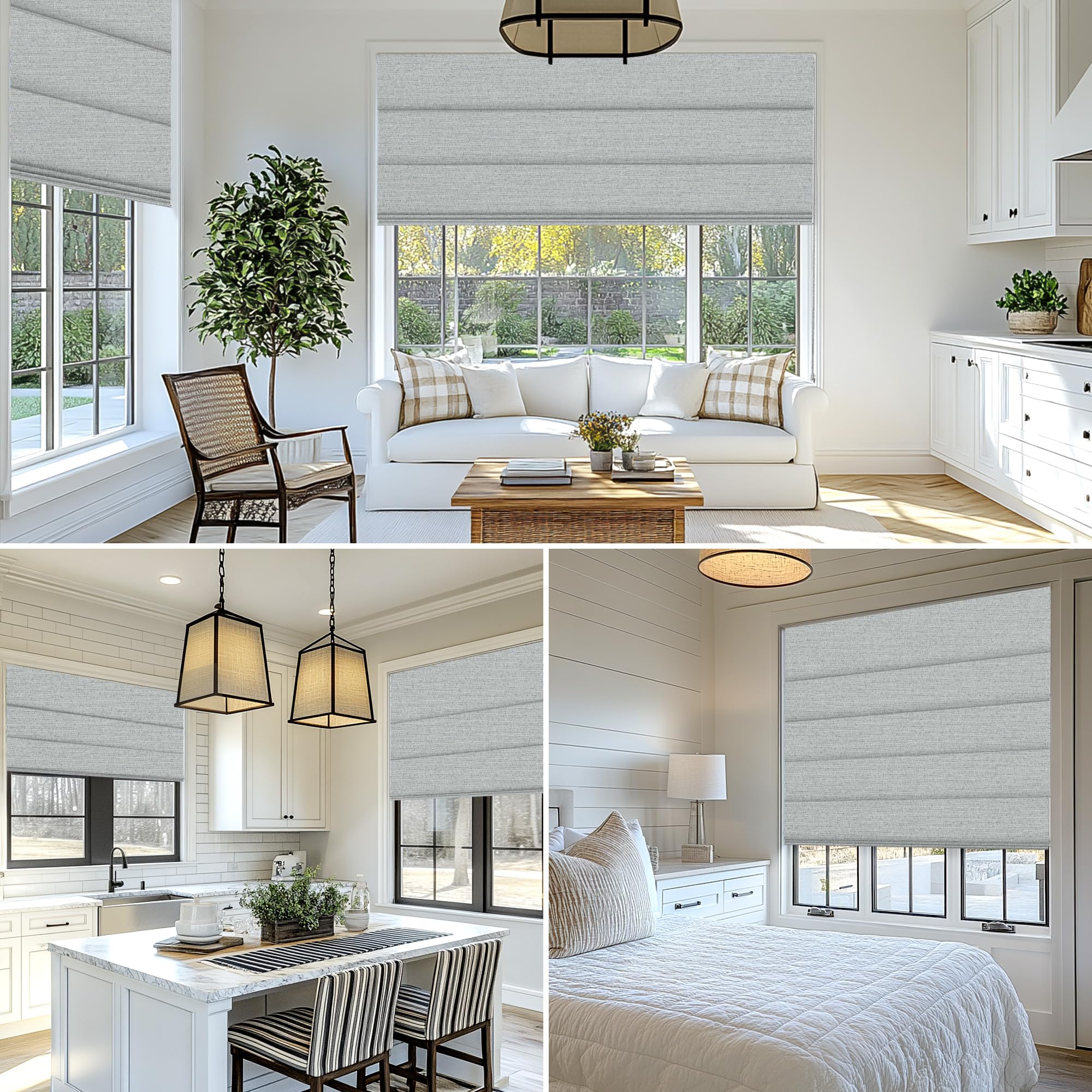 BERISSA Roman Shades for Windows Blackout,Linen Roman Blinds,Room Darkening Thermal Insulated Window Shades for Home Living Room Bedroom,Misty,Custom Size