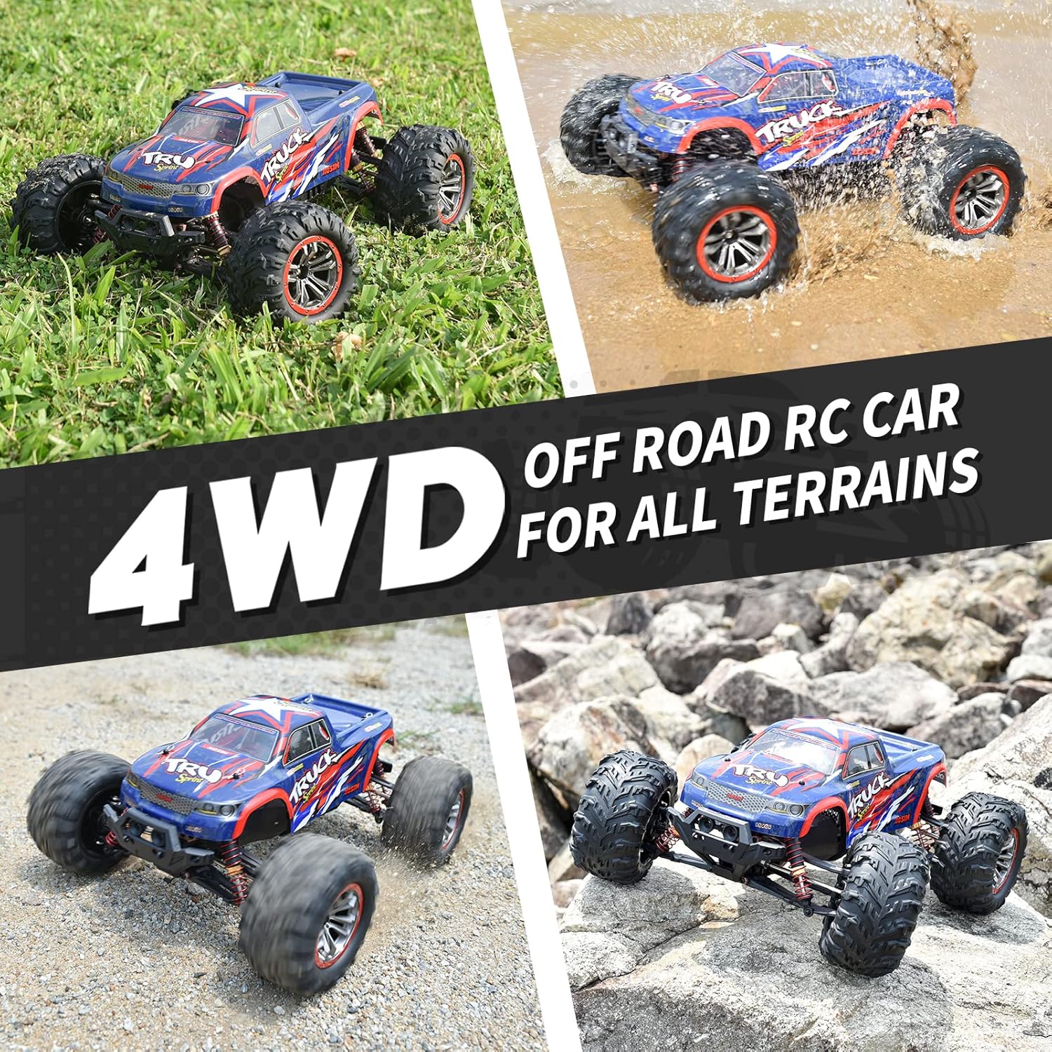 Hosim 1:10 Large Size 48+ KMH 4WD High Speed RC Monster Trucks,Hobby Grade RC Cars for Adults Boys Remote Control Vehicle 2 Batteries for 40+ Min Play Gift for Kids(Blue) : Toys & Games