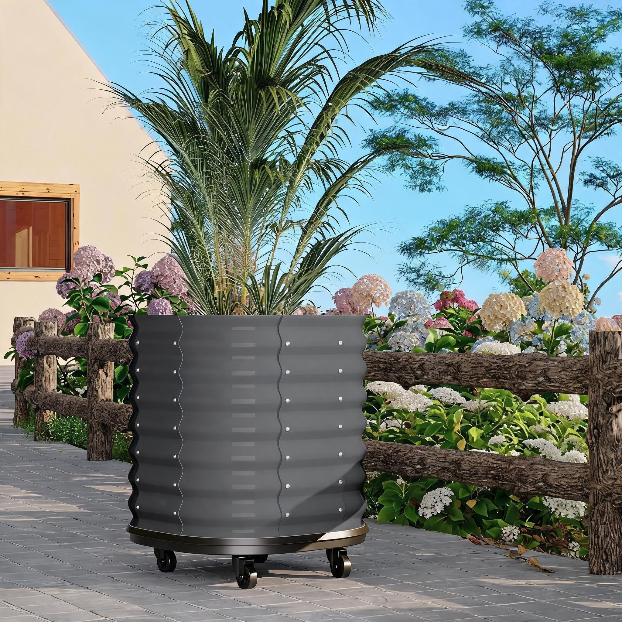 Jardinera elevada móvil de acero con ruedas y riego automático Acekool