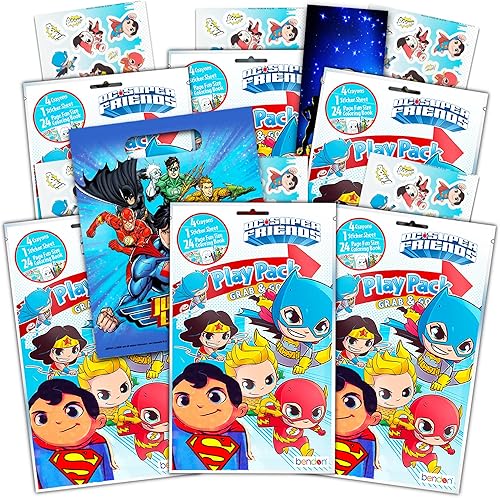 DC Comics Paquete de 6 libros para colorear de la Liga de la Justicia con Superman, Batman con crayones y bolsas de botín, calcomanías