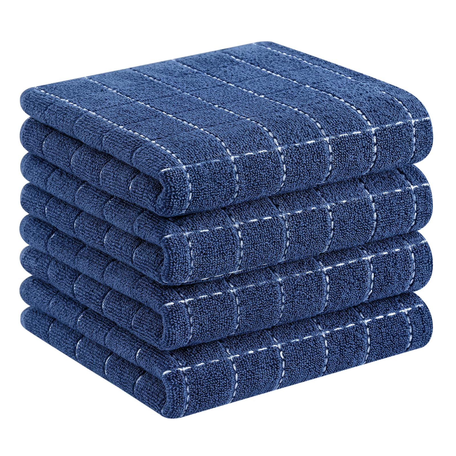 Homaxy 100% Cotton Terry Kitchen Towels(Navy Blue, 13 x 28 inches), Checkered Designed, Soft and Super Absorbent Dish Towel, 4 Pack