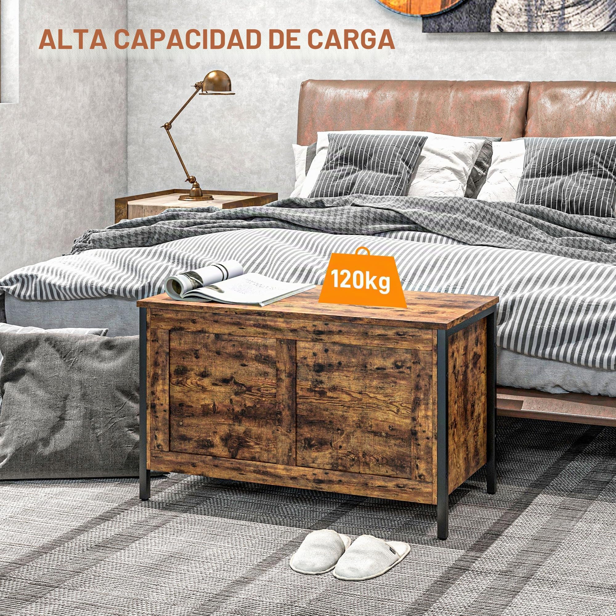 HOMCOM Baúl Banco 95L contenedor Multiusos 80x40x49cm Marrón rústico