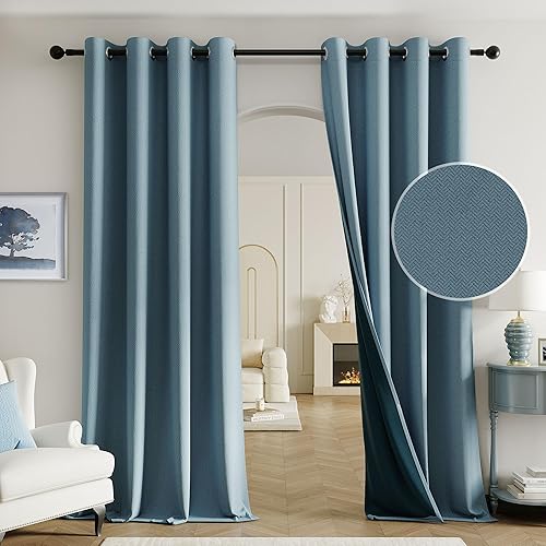 Miniatura 1 de Beauoop Cortinas 100% opacas de 84 pulgadas de largo, 2 paneles para dormitorio, sala de estar, lino azul, texturizado, oscurecimiento de la