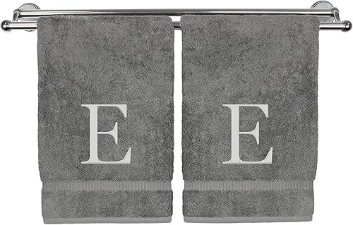 Miniatura 9 de Juego de 2 toallas de mano con monograma, regalo personalizado, juego de 2 toallas bordadas con letras de bloque blanco, extra absorbente, 100%