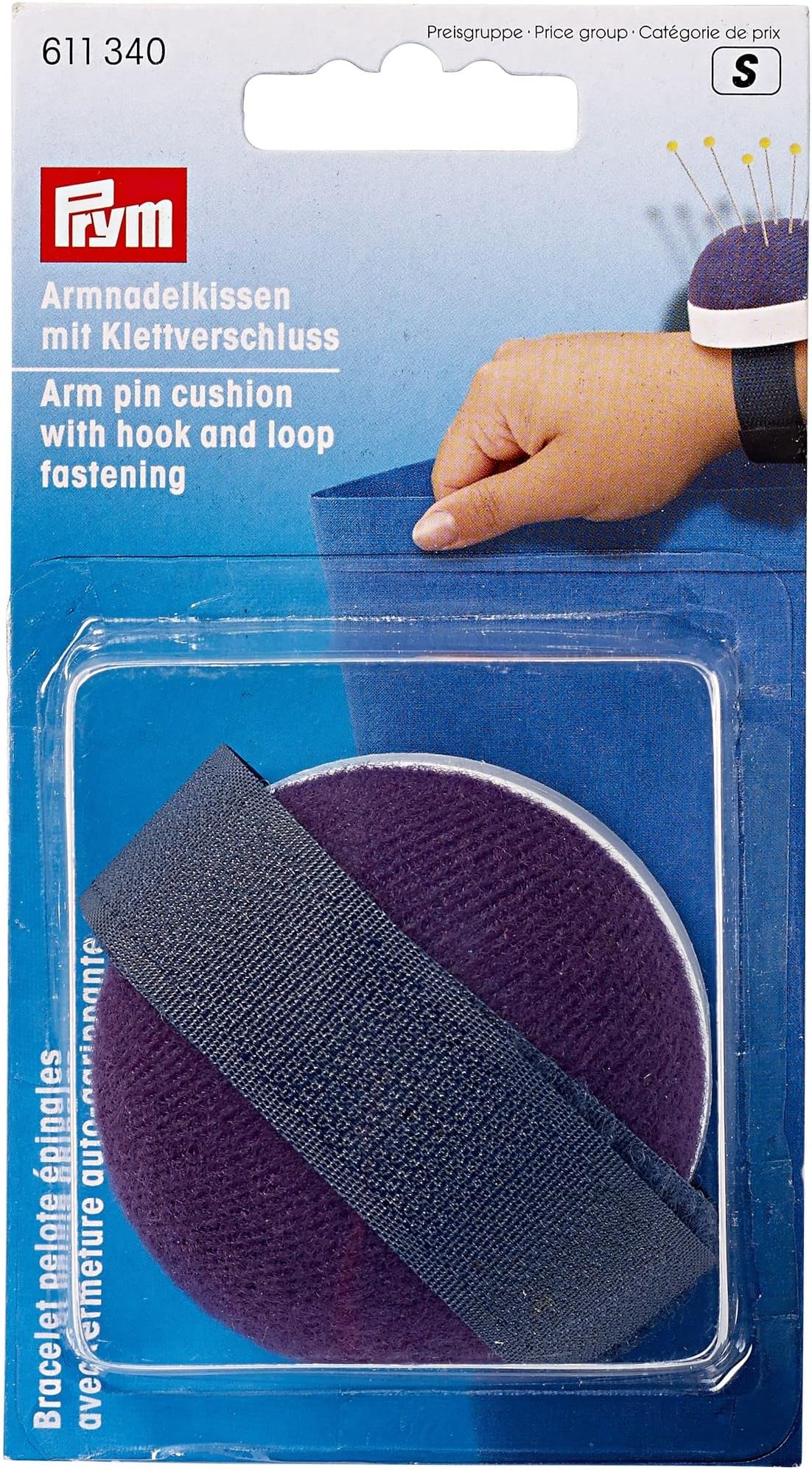 Prym Arm Pin Cushion with Hook and Loop Strap Blue, one size