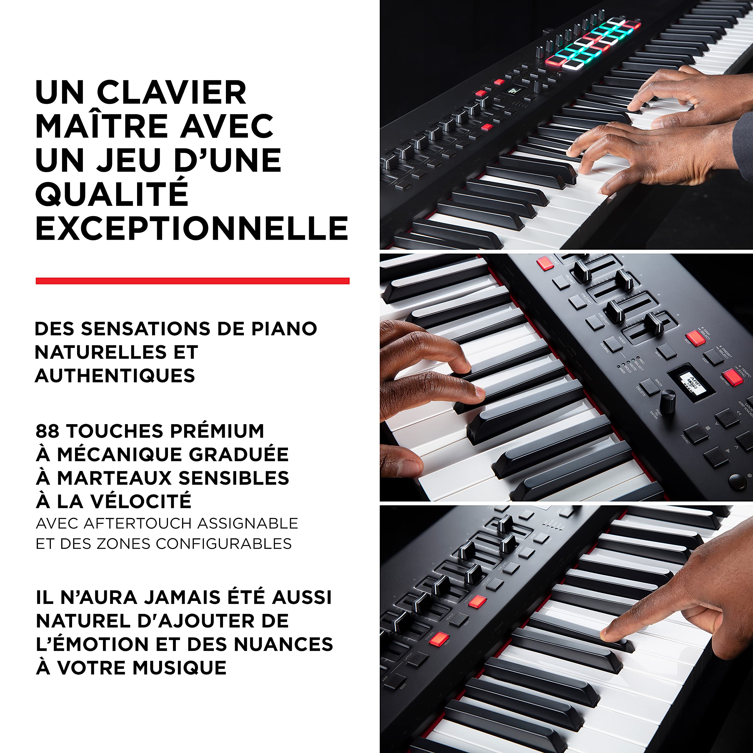 M-AUDIO Hammer 88 Pro - Clavier maître piano 88 touches MIDI USB avec touches lestées à marteaux, pads de rythme et pack de sons Native Instruments (intégration NKS)