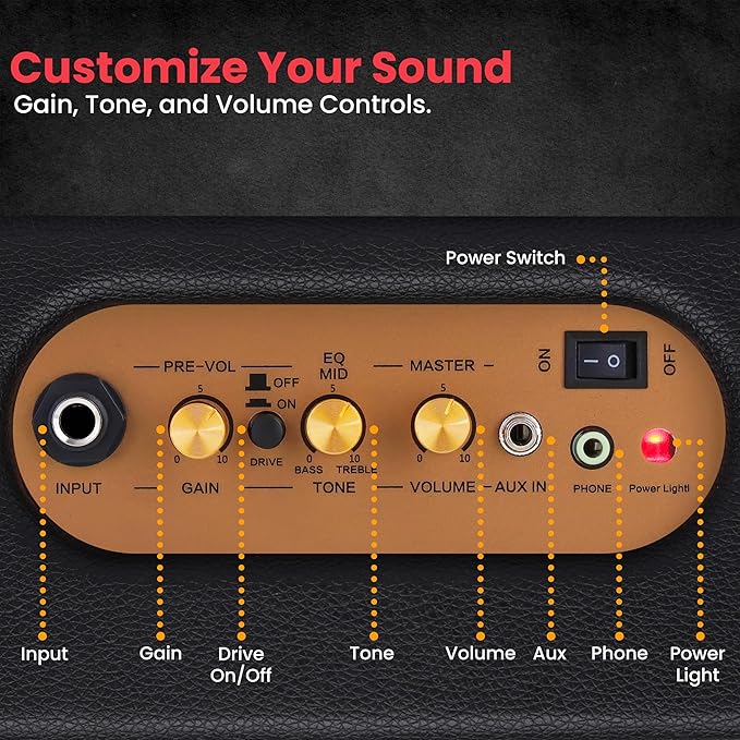 Amplificador de guitarra eléctrica portátil Pyle 5 pulgadas miniatura 6