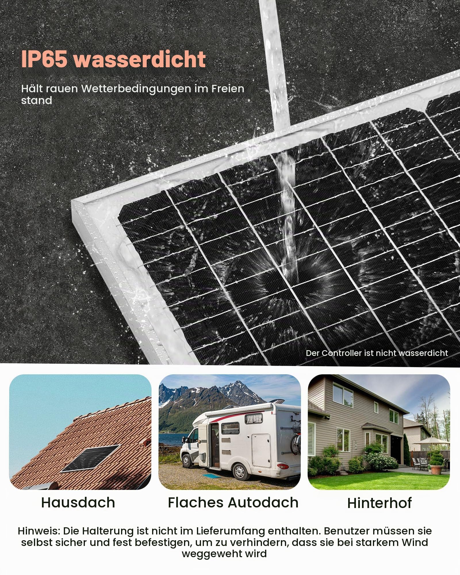 VEVOR Solarpanel 12V Monokristallines Solarpanel-Kit, 50W, für Mono-Solarmodule mit verbessertem MPPT-Controller, für Auto, Boot, RV, Anhänger, Flachdach (Halterung nicht im Lieferumfang enthalten)